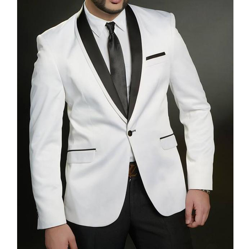 

White and Black Wedding Groom Tuxedos 2018 Two Piece Trim Fit Best Men One Button Business Party Men Suits Jacket Pants, Same as image