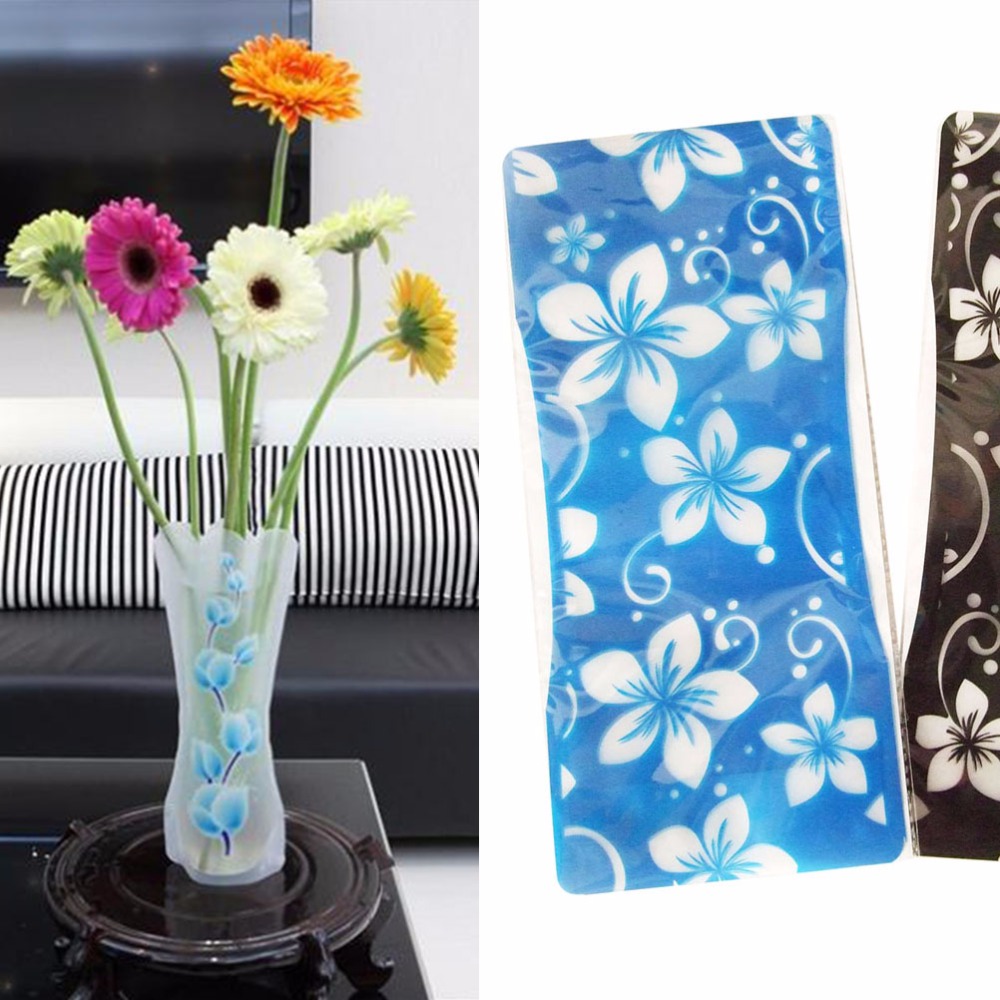 2 PCS Hot Sale Plastic Unbreakable Foldable Reusable Vase Flower Home Decor Wholesale Random color pattern-image-409735365