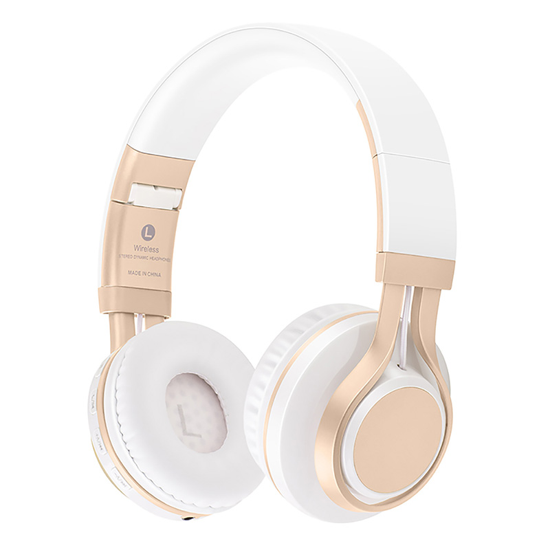 

Wireless Bluetooth heavy bass stereo support for insert memory card wireless and wired freely switched denoise foldable portable headphone, Gold
