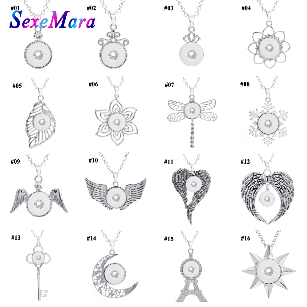 

New Multi Style 18mm Metal Fashion Snap Button Necklace with Long Chain Necklaces&pendant Women Girls DIY Jewelry for Christmas