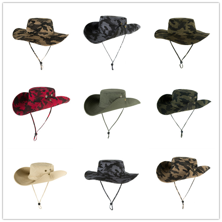 

Fashion Camouflage Cotton Jungle Outdoor Sunscreen cap Big edge Anti-UV Anti-sun Fisherman Caps Headwears Cowboy Hats, Mix colors