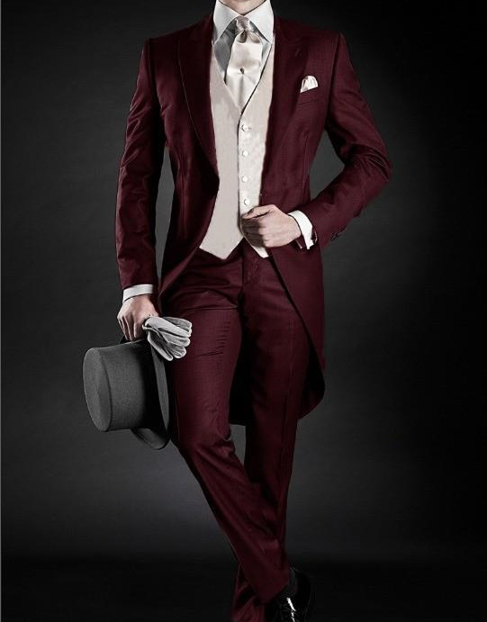 

Italian Mens Burgundy Tailcoat Wedding Suits for Men Groomsmen Suits 3 pieces Set (Jacket+Pants+Vest) Groom Homme Wedding Suits, Gray