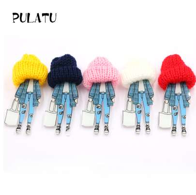 

PULATU Wool Cap Girl Brooches for Women Acrylic Pins Boys and Girls Bag Sweater Coat Jewelry Accessories Birthday Gift XZ0905