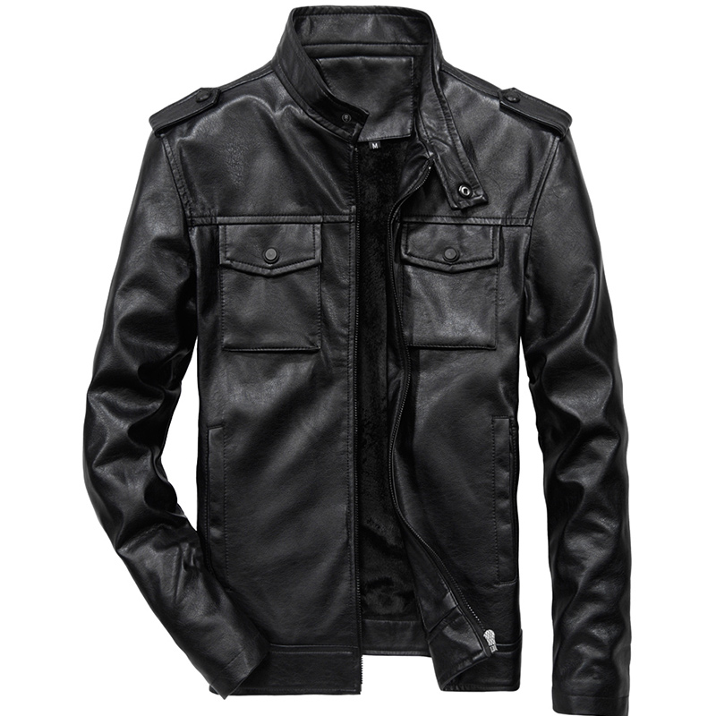 

2018 Spring New Motorcycle Mens Leather Jackets Stand Collar Short Jacket Men Cuir, Brown