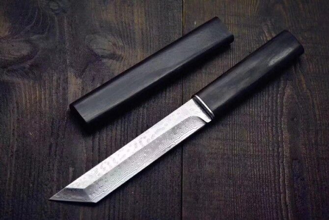 

Top Quality Japan VG10 Damascus Steel Tanto Point Blade Ebony Handle Fixed Blades Knives With Wood Sheath Collection knife