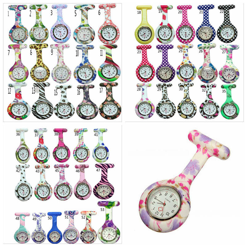 

Nurse Watches Doctor Fob Quartz Watch Silicone Pocket Watch Brooch Watches Colorful Camouflage Prints Tunic Pin Watches 53 Colors YL351, As pic