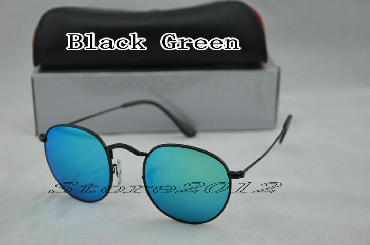 

Fashion Round Sunglasses Designer Brand Sun Glasses Black Metal Green Mirror 50mm Glass Lenses For Men Women With Box Case Store2012