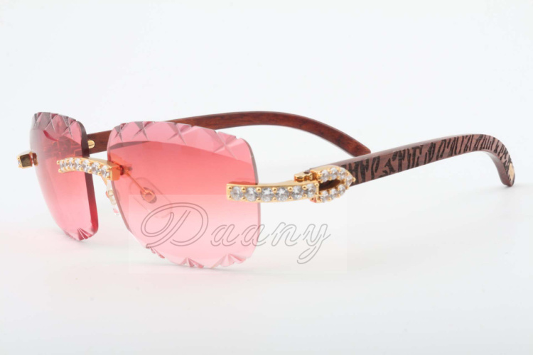 

High-end luxury white diamond sunglasses, natural birch hand-carved temple sunglasses 8300756-A, Eyeglasses size: 56-18-135mm
