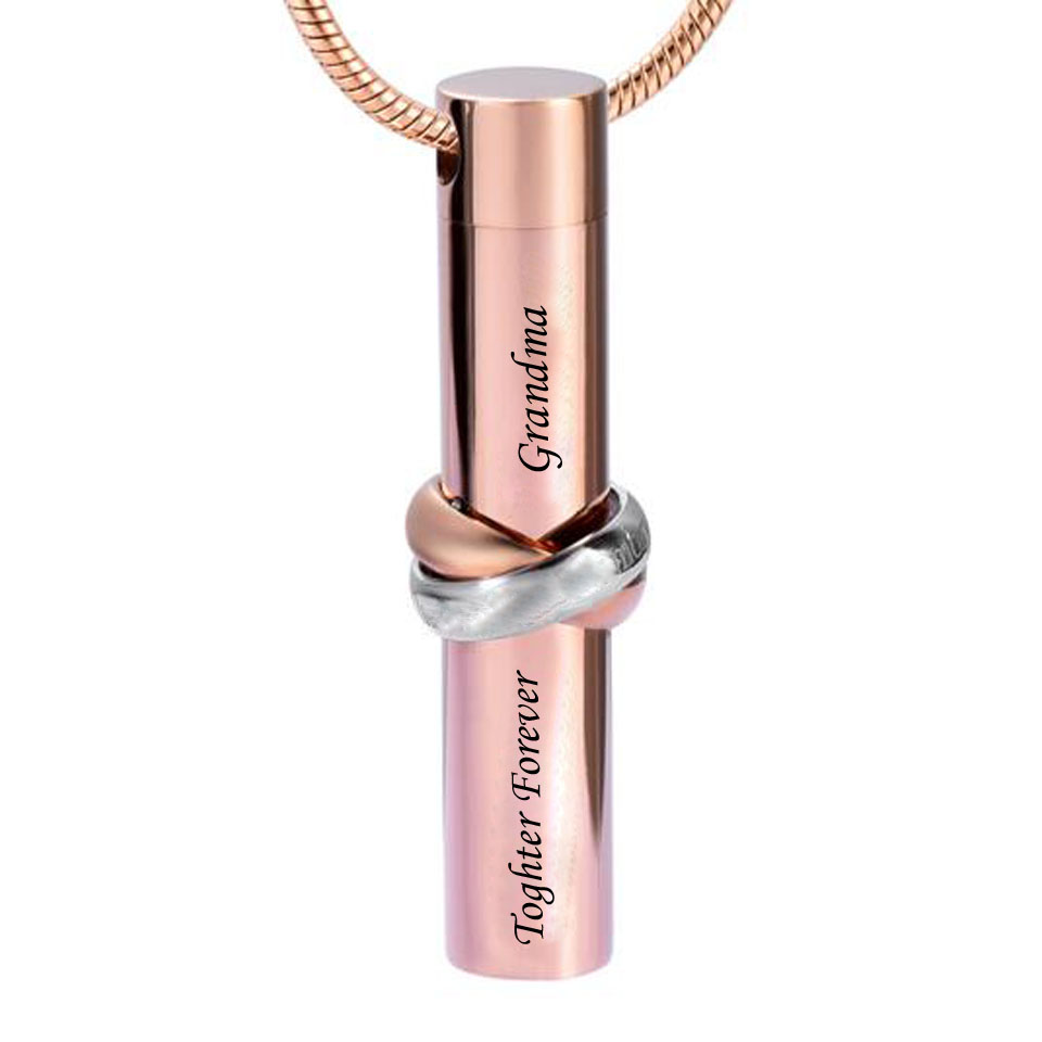 

Fashion jewelry custom Loving Memory Together Forever brother rose gold Cylinder Memorial Pendant Ashes Urn Cremation Necklace