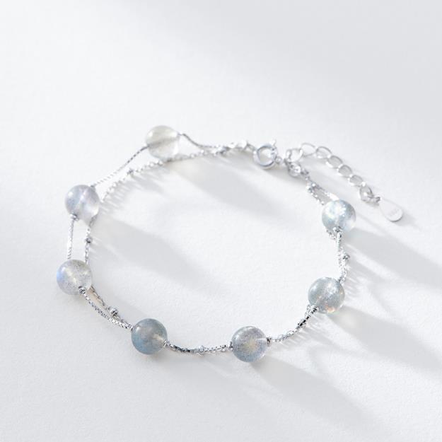 

Sterling Silver Bracelet, natural Moonstone, double bracelet double personality silverware bracelet the new 2018 hot sell fashion