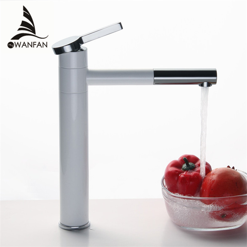 

Basin Mixer Tap 360 Degree Rotate Type Basin Faucet White and Silver chrome Finish Bathroom Faucets Single Hand Bathroom LT-701