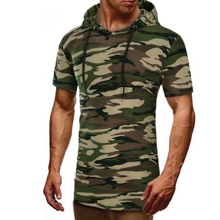 

New Fashion 2018 Brand Male T Shirt Hooded Camouflage T-Shirt Men Funny Summer Tee Short Sleeves Mens Cotton White Large Size