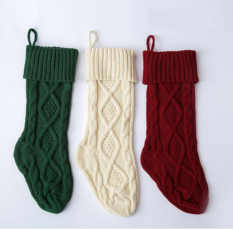

Knitted Christmas Stockings Decoration Christmas Gift Bag Fireplace Decoration Green Red White Christmas Sock 46cm 37cm