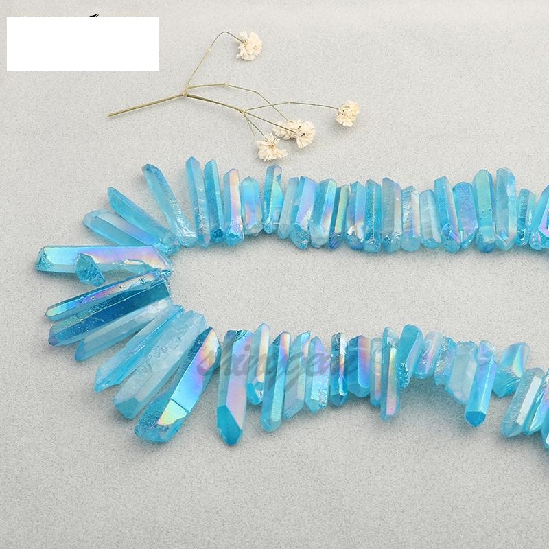 

50g 12-15pcTitanium sky blue Crystal Quartz Rock Pendant, Natural Freeform Spikes Points Drilled Briolettes, Women necklace birthday present