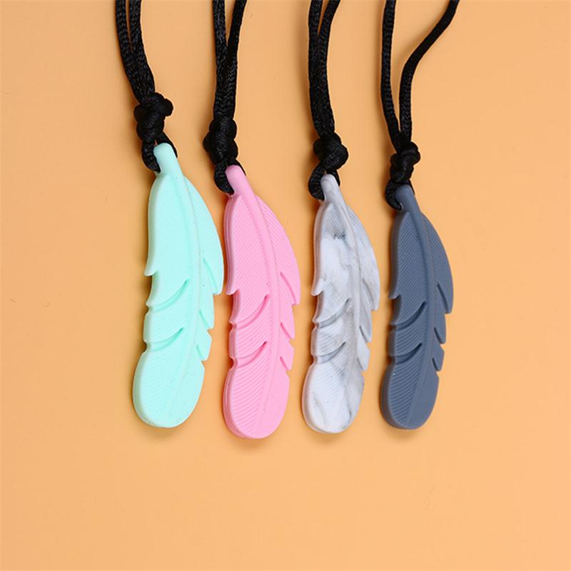 

Safe Healthy Food Silicone Beads Feather Teether Pendant For Baby Necklace Baby Teether Necklace Leaf Teething Necklaces
