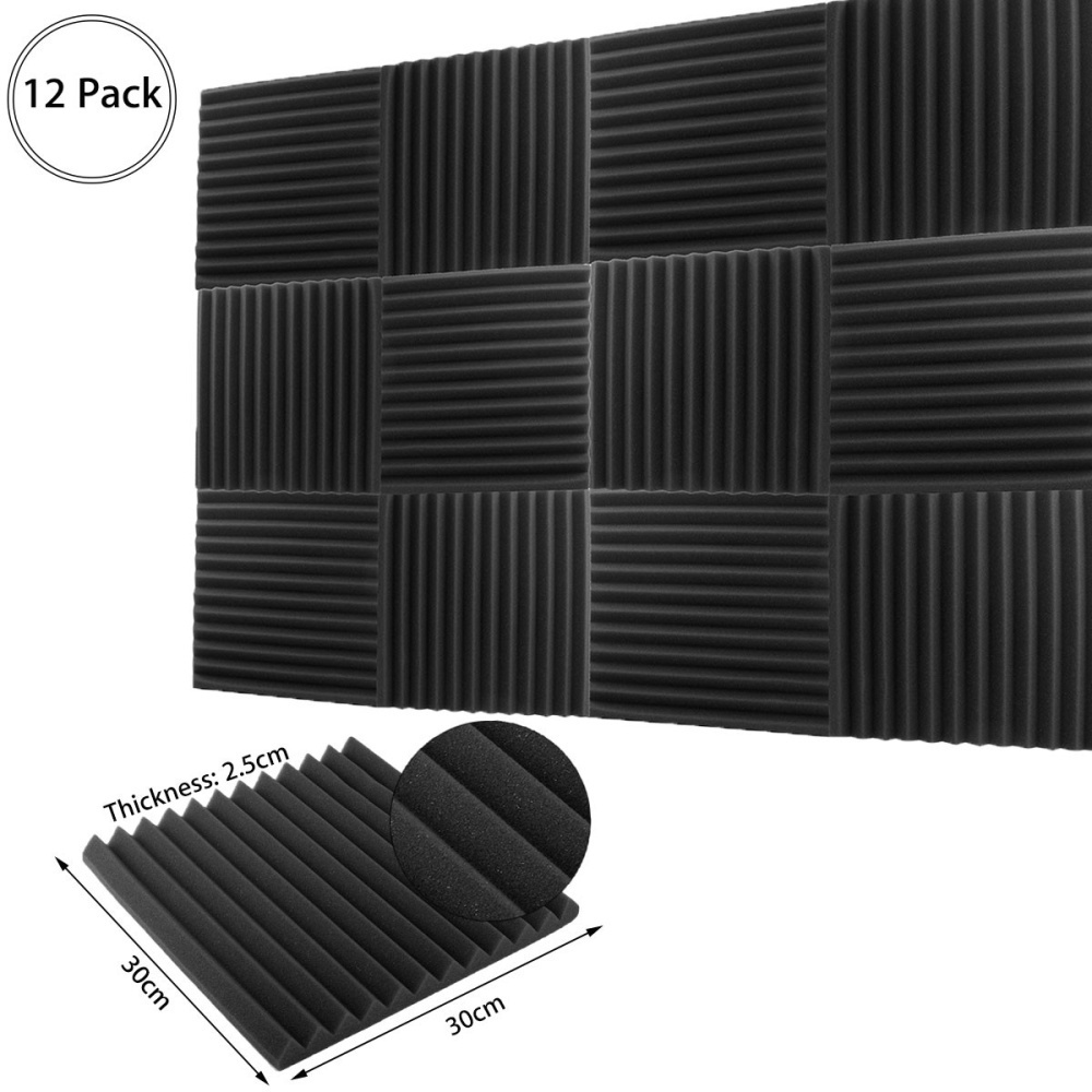 

12PCS Fireproof Acoustic Foam Soundproof Board Studio Sound Proofing Room Treatment Absorption Panels 12x12x1