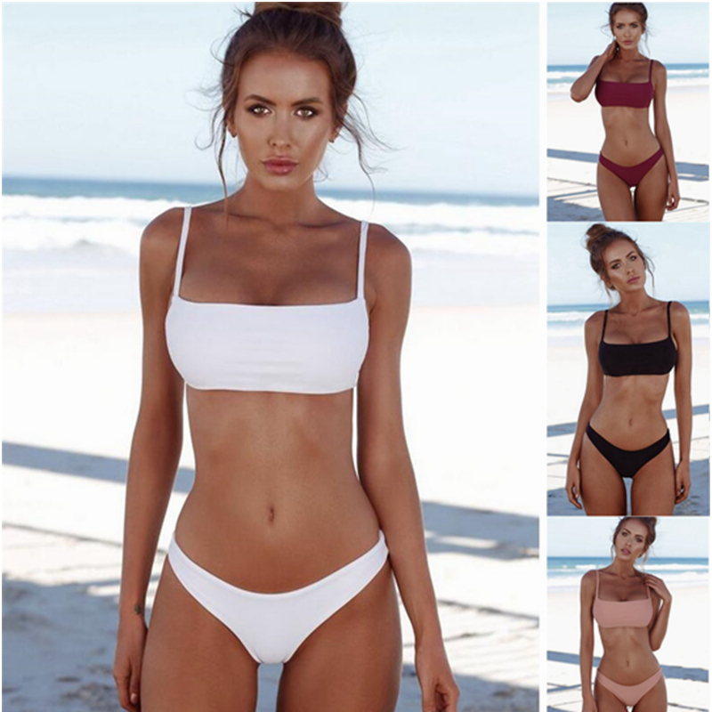 2021 Femmes d'été Femmes Brésilien Solid Bikini Ensemble Push-up Soutien-gorge de maillot de bain de maillot de bain Triangle Triangle Bath