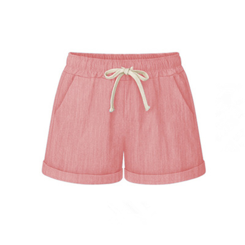 

Girls Cotton Shorts pink blue Cotton Linen Blend summer Russia trend lady cool short pants Elastic waist big size Drawstring pockets casual