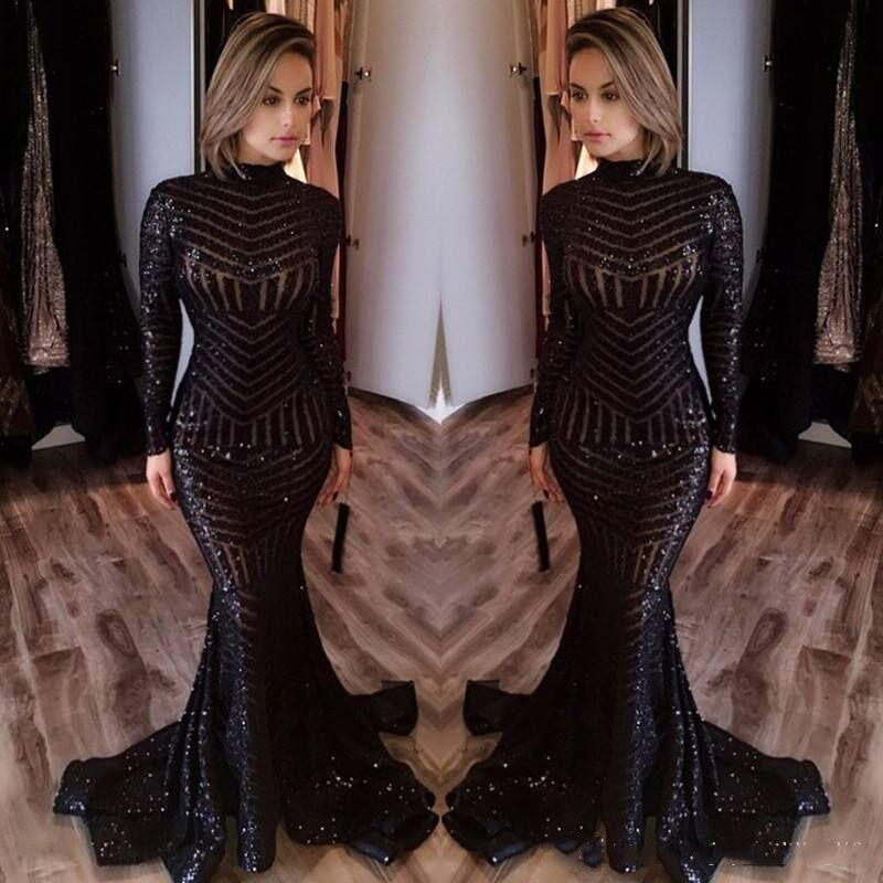 

Bling Black Sequined Mermaid Evening Dresses High Neck Long Sleeves Prom Dresses Long Sparkly Sequins Red Carpet Dresses Prom Gowns, Light sky blue