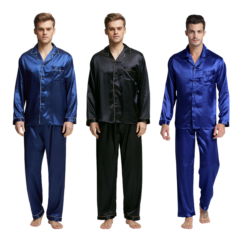 

Tony&Candice Men's Stain Silk Pajama Set Men Pajamas Silk Sleepwear Men Sexy Modern Style Soft Cozy Satin Nightgown Summer, Black