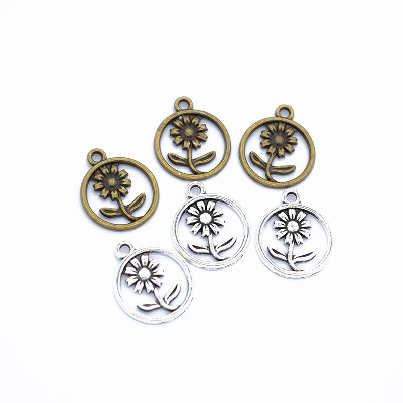 

300 pcs/ lot sunflower charms pendant antique silver & bronze plated ,21x17mm good for DIY craft jewelry making
