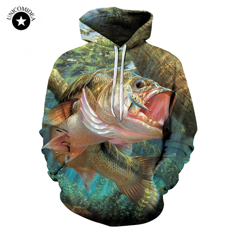 

Funny Mens Hoodie Fish Style Streetwear Thin Sweatshirt 3d Striped Bass Printed Clothing Men Women Animals Hoodies Dropshipping, As pic