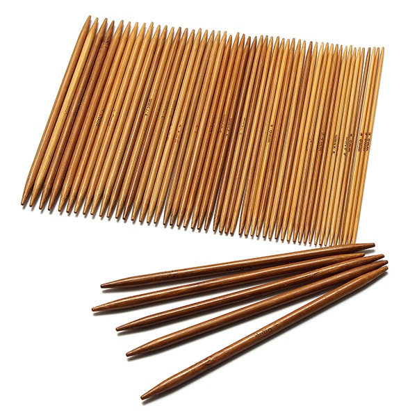 55pcs 11 tailles doubles pointes carbonisé bambou Aiguilles à tricoter Crochet Set