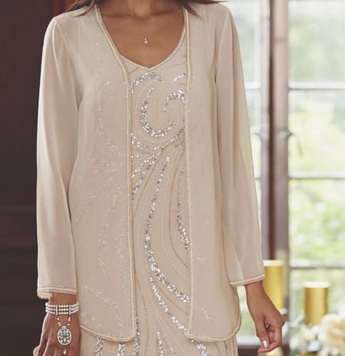 

Elegant Ankle Length Mother Of The Bride Dresses With Jacket Sequins Beaded Long Plus Size Mothers Wedding Guest Dress