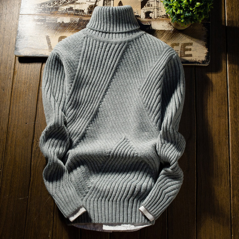 2018 winter new men's turtleneck sweater, Slim Korean personality striped solid color sweater fashion youth elastic pullover