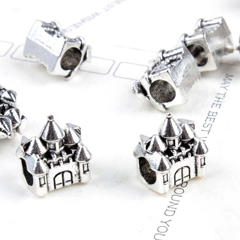 

Detailed Castle Alloy Charm For European Bracelet Snake Chain Or Necklace Fashion Jewelry Loose Bead New Arrival, Bronze;silver