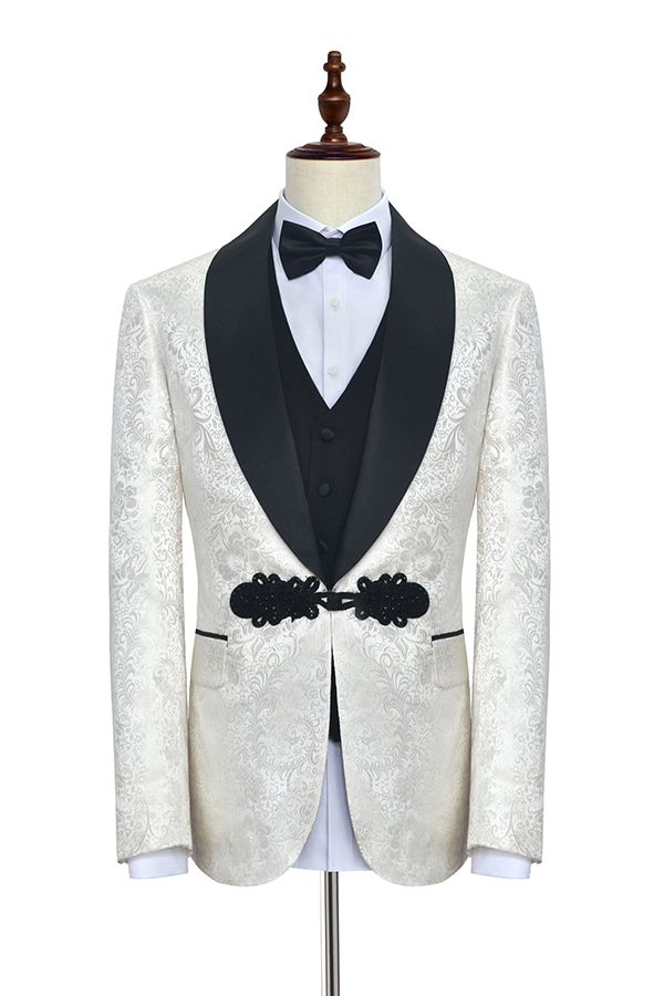 

Ivory Paisley Groom Tuxedos Shawl Lapel Side Vent Wedding Men Best Suits Tuxedos Men Party Groomsmen Suits(Jacket+Pants+Tie+Vest) NO;348, Same as image