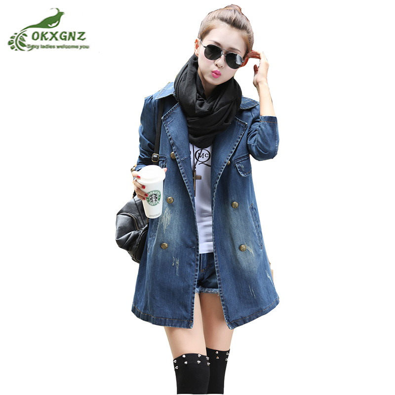 Autumn new denim Windbreaker coat women casual long jacket coat Female wild fashion high-end large yards Tops OKXGNZ AF482