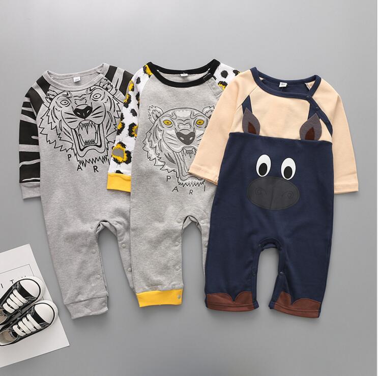 Manches longues en coton imprimer Nouveau-né Bébé fille Vêtements mignon impression Bébé Barboteuses mode hiver Filles Garçons Vêtements Combinai