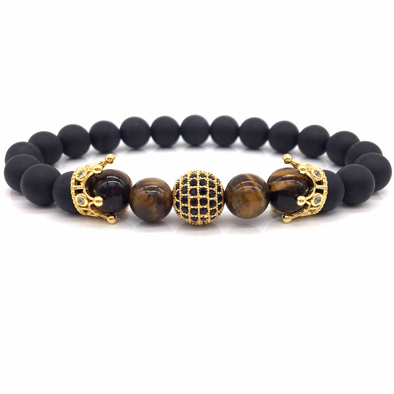 

2018 Fashion Brand Double Crown High Quality Ball Men Charm Bracelet Stone Bead Bangle Jewelry Gift Pulsera