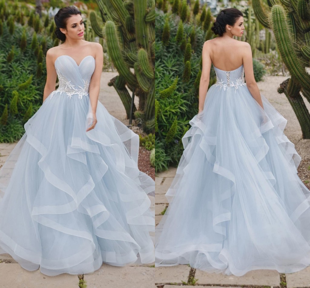 

Eye-catching Silver Blue Ball Gown Evening Dresses Sweetheart Pleated Tulle Tiered Skirt Corset Prom Dresses Formal Dress Sweet 16 Dress, Champagne