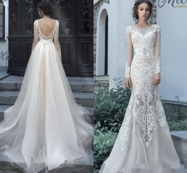 

stylish milva mermaid wedding dresses high quality lace applique illusion bridal gowns long sleeves backless modest wedding dresses, Pink