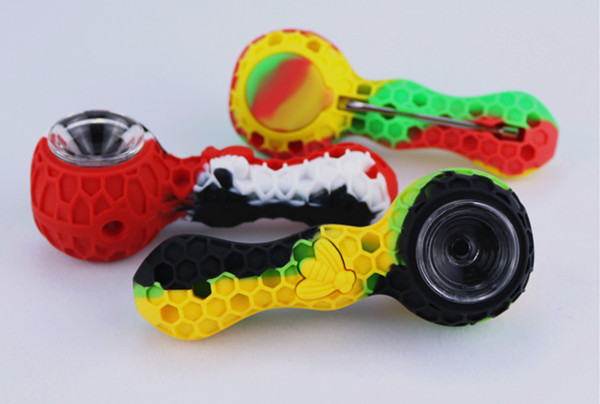 

silicon smoking pipe new patented bee honeycomb silicone pipe Oil Rigs Glass Bong bowl with dabber tool most popular items