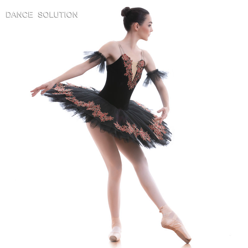 

Black Velvet Red Applique Ballet Tutu Pancake Dance Costume Stage Performance Pre-professional Tutu Girl & Women Ballet Costumes
