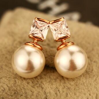 

Double Pearl & Zircon Earrings Korean Women Double Sided Earrings Jewelry Accessories Stud Earrings High Quality