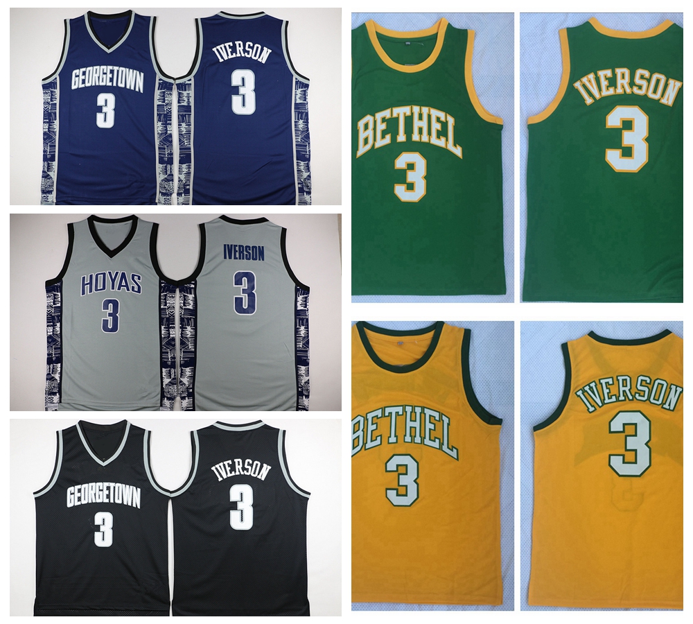 

Mens Allen Iverson 3 Bethel High School Basketball Jersey Cheap Allen Iverson Georgetown Hoyas College Stitched Basketball Shirts S-XXL, Black
