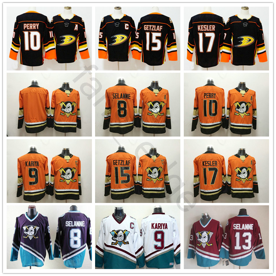 

2018 New Anaheim Ducks Hockey 10 Corey Perry 8 Teemu Selanne 9 Paul Kariya 15 Ryan Getzlaf 17 Ryan Kesler Orange Black Jersey, Black 2018 ad (only 4 players)