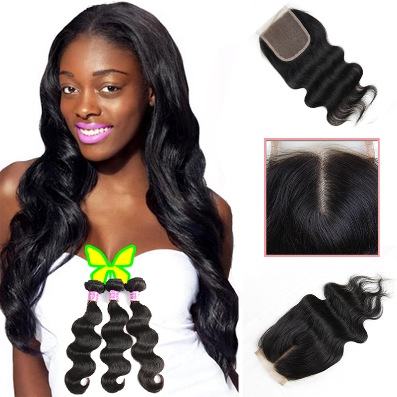 

8A Body Wave Brazilian Virgin Hair Human Hair 3 Bundles with Top Lace Closure 100% Unprocesssed Hair Extensions Natural Black Sale by Bemiss, Cambodian virgin hair