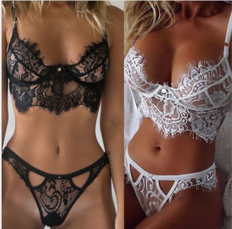 Vente en gros - Soutien-gorge érotique Ensemble de soutiens-gorge en dentelle sexy Ensemble de lingerie Soutien-gorge ouvert Strings Lenceria Jar