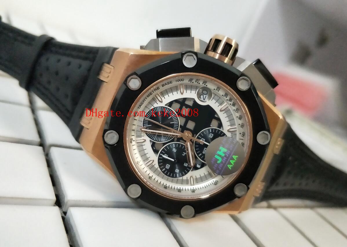 

High Quality Watch N8 Factory Maker 18k Rose Gold 44mm Leather Bands Strap 26078RO.OO.D002CR.01 VK Quartz Chronograph Working Men watches, White