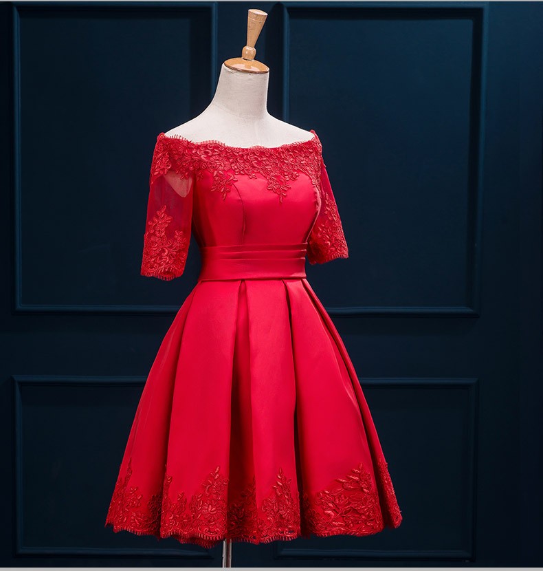 

Real Sample 1950's Vintage Neckline knee-length Puffy Ball Gown Water Melon stain Short Prom Dresses Evening Gowns, Fuchsia