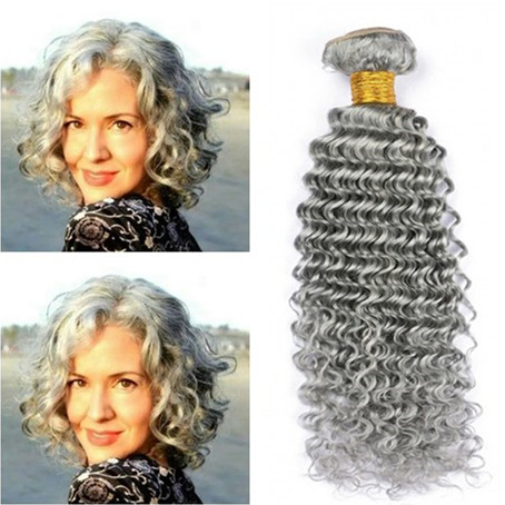 

Pure Grey Peruvian Human Hair Extensions 3Pcs Deep Wave Double Wefts Virgin Peruvian Silver Grey Human Hair Weave Bundles Deep Wavy