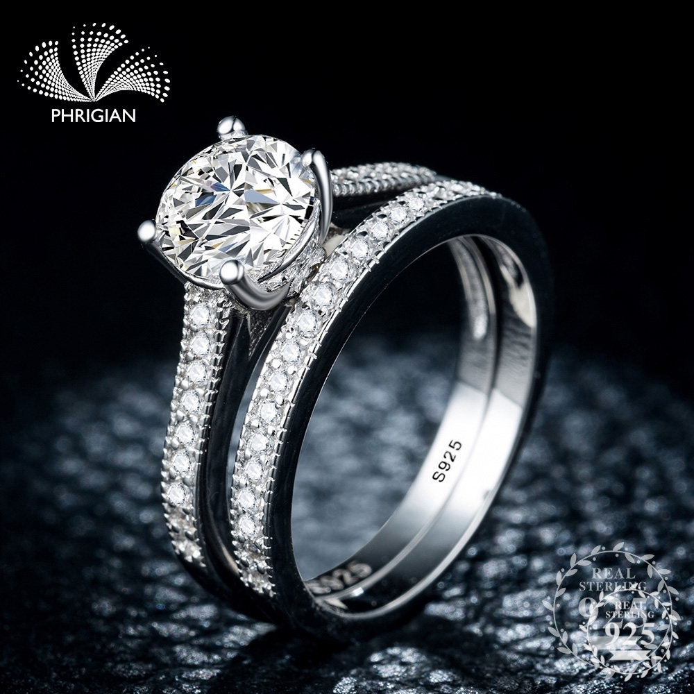 Certified S925 Sterling Silver Ring SONA Diamond VS Clarity 1.25 Carat Luxury Wedding Engagement 2pc couple unique Y18102610