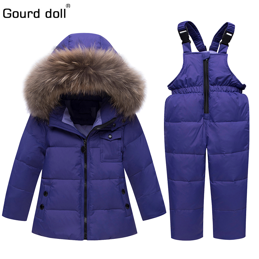 

Winter Suits for Boys Girls 2018 Boys Ski Suit Children Clothing Set Baby Duck Down Jacket Coat + Overalls Warm Kids Snowsuit, Red
