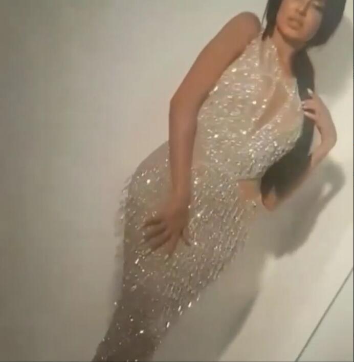 

Evening dress Yousef aljasmi Kim kardashian Sleeveless O-Neck Tassels Sheath Almoda gianninaazar ZuhLair murad Ziadnakad, Same with picture