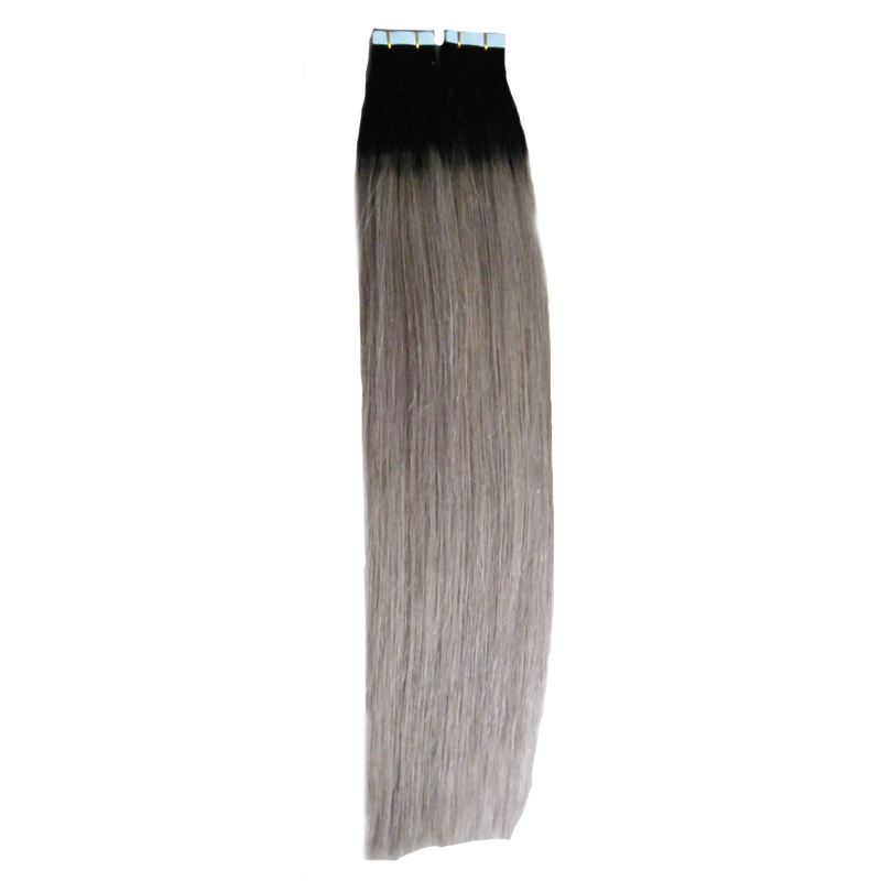 

Ombre Color Tape In Remy Human Hair Extensions 100g Human Tape Hair Extensions 2.5g Per Piece 40 pieces remy skin weft hair ombre silver, #1b off black